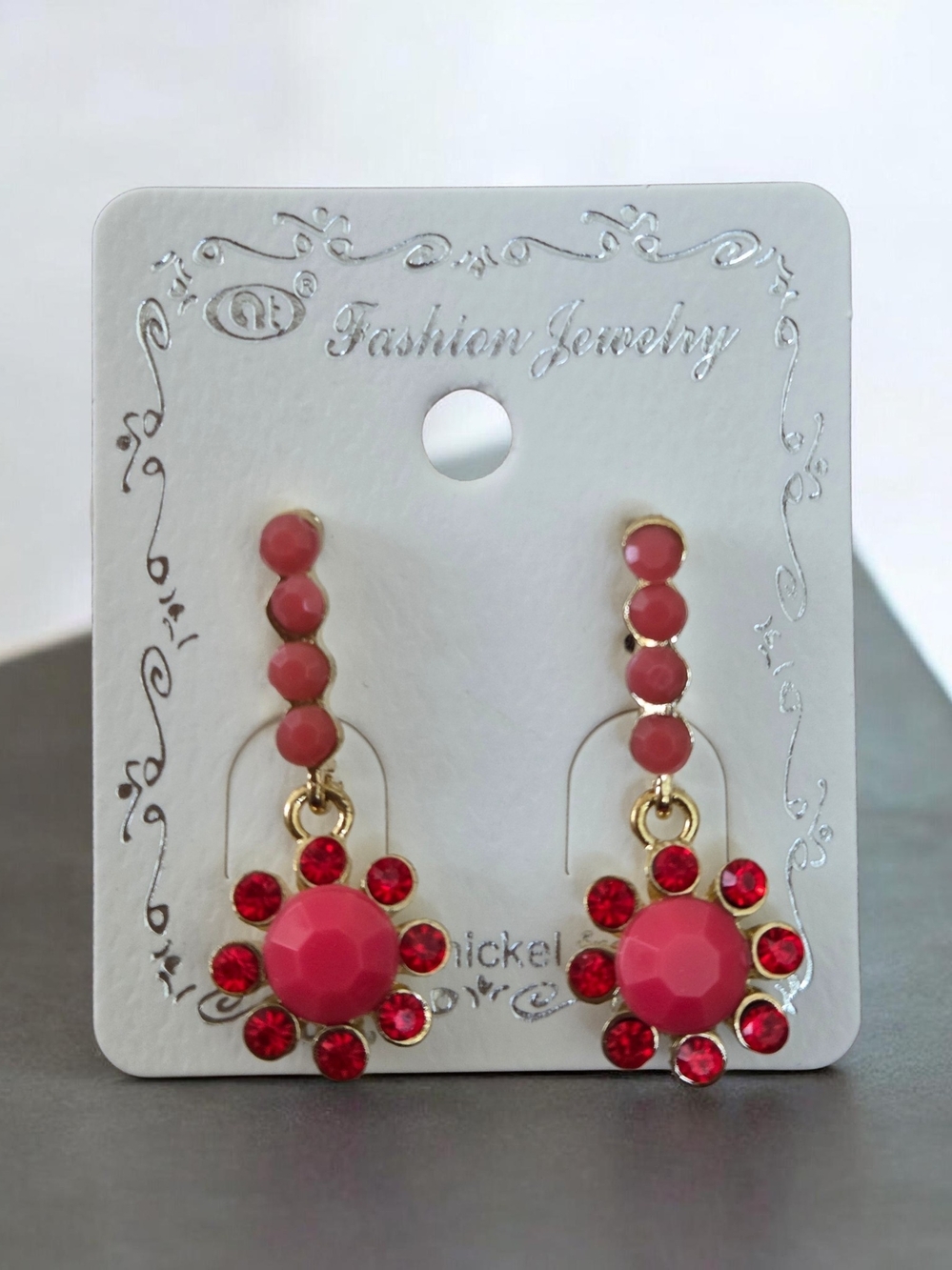 Fashion Jewelry Coral Pink and Red Floral Drop Earrings